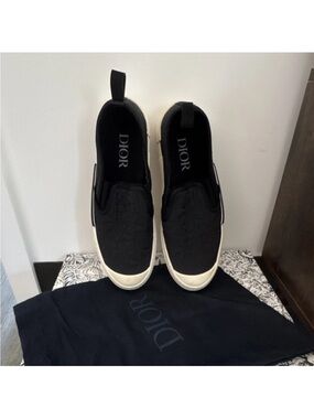 Dior Men's Black Slip-On Casual Shoes Logo Accent Rubber